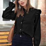 Women Corduroy Shirts Long Sleeve Button Down Shacket Jacket Ruffle Blouses Top S-XXL - Zeagoo (Us Only)