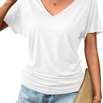 Zeagoo Women's Short Sleeve V Neck Blouse Ruched Casual Tunic Tops