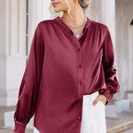 Women's Silk Button Down Shirts V Neck Long Sleeve Casual Work Office Blouse Top - Zeagoo (Us Only)