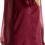 Womens V Neck Button Down Shirts Satin Silk Blouse Mesh Long Sleeve Casual Work Tops - Zeagoo (Us Only)