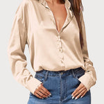 Zeagoo Women Satin Button Down Shirt Long Sleeve Tops