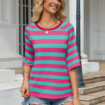 Zeagoo Oversized Loose Fit Short Sleeve Striped Tops