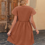 Zeagoo Button Down Flutter Sleeve Cotton Linen Dress with Pockets