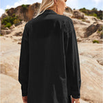 Women Two Piece Outfits Lounge Sets Cotton Long Sleeve Shirts and High Waisted Mini Shorts With Pockets - Zeagoo (Us Only)