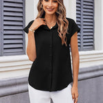 Zeagoo Button Down Shirts Cap Sleeve V Neck Casual Blouses Tops