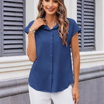 Zeagoo Button Down Shirts Cap Sleeve V Neck Casual Blouses Tops