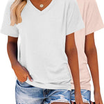 Zeagoo 2 Pack Short Sleeve Shirts Casual Soft V Neck Basic Tee