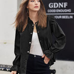 Women Corduroy Shirts Long Sleeve Button Down Shacket Jacket Ruffle Blouses Top S-XXL - Zeagoo (Us Only)