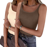 Zeagoo 2 Packs Womens Ribbed Tank Tops Square Neck Tops