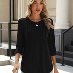 Zeagoo 3/4 Length Sleeve Tops Loose Fit Shirts Pleated Tunics