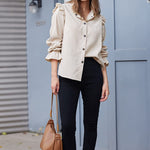 Women Corduroy Shirts Long Sleeve Button Down Shacket Jacket Ruffle Blouses Top S-XXL - Zeagoo (Us Only)