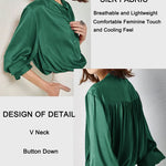 Women's Silk Button Down Shirts V Neck Long Sleeve Casual Work Office Blouse Top - Zeagoo (Us Only)