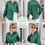 Women's Silk Button Down Shirts V Neck Long Sleeve Casual Work Office Blouse Top - Zeagoo (Us Only)