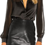 Womens V Neck Button Down Shirts Satin Silk Blouse Mesh Long Sleeve Casual Work Tops - Zeagoo (Us Only)