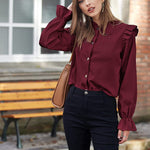 Women Corduroy Shirts Long Sleeve Button Down Shacket Jacket Ruffle Blouses Top S-XXL - Zeagoo (Us Only)