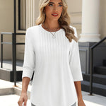Zeagoo 3/4 Length Sleeve Tops Loose Fit Shirts Pleated Tunics