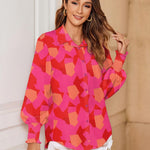 Zeagoo Women's Button Down Shirts Loose Fit Striped Printed Lantern Blouses