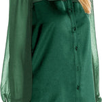 Womens V Neck Button Down Shirts Satin Silk Blouse Mesh Long Sleeve Casual Work Tops - Zeagoo (Us Only)