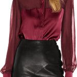 Womens V Neck Button Down Shirts Satin Silk Blouse Mesh Long Sleeve Casual Work Tops - Zeagoo (Us Only)