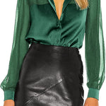 Womens V Neck Button Down Shirts Satin Silk Blouse Mesh Long Sleeve Casual Work Tops - Zeagoo (Us Only)