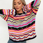 Zeagoo Casual Sweater Rainbow Striped Knitwear