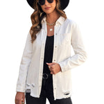 Zeagoo Button Denim Jacket Distressed Ripped Long Sleeve Cute Jean Coat