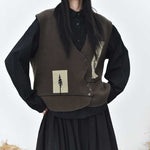 Retro Curved Placket Jacquard Sweater Vest