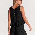 Zeagoo 2 Piece Outfits Sleeveless Ruffle Tank Crop Top and Wide Leg Pants Lounge Set with Pockets