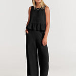 Zeagoo 2 Piece Outfits Sleeveless Ruffle Tank Crop Top and Wide Leg Pants Lounge Set with Pockets