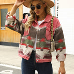Zeagoo Aztec Lapel Long Sleeve Retro Western Denim Jacket