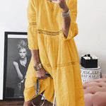 Zeagoo Women's Boho Solid Neck Hollow Out Splice 3/4 Sleeve Midi Dresses