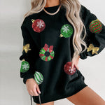Zeagoo Black Sequined Christmas Graphic Pullover Sweatshirt