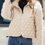 Zippered Long Sleeve Plush Patchwork Women's Jacket