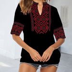 Zeagoo Summer V Neck Boho Embroidered Shirts Short Sleeve Casual Tops Blouse