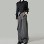 Embroidered High-waisted Striped Ribbon Trousers