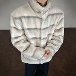 Stripe Warm Artificial Fur Cotton-padded Jacket