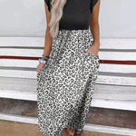 Zeagoo Women's Black Leopard Stitching Long Dress Summer Waist Slimming Maxi Dress