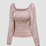 Zeagoo Zeagoo Women's Corset Off The Shoulder Tops A-Line Puff Long Sleeve Floral Fall Square Neck Blouses