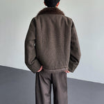 Cable Knit Shearling Fur Collar Jacket
