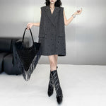 Ripped Loose Striped Suit Collar Vest Dress