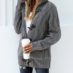 Zeagoo Women's Casual Loose Fitting Fluffy Button Down Knitwear Coatigan Chunky Cable Hooded Cardigan