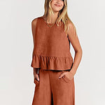 Zeagoo 2 Piece Outfits Sleeveless Ruffle Tank Crop Top and Wide Leg Pants Lounge Set with Pockets