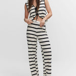 Zeagoo Crochet Striped Vest Top Striped Knit Pants Set