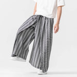 Vintage Striped Linen Thin Loose Wide Leg Culottes