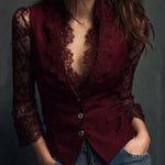 Noelia | Black blazer top with semi-sheer sleeves