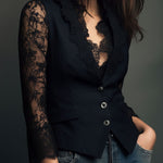 Noelia | Black blazer top with semi-sheer sleeves