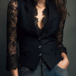 Noelia | Black blazer top with semi-sheer sleeves