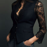 Noelia | Black blazer top with semi-sheer sleeves