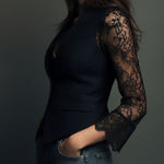 Noelia | Black blazer top with semi-sheer sleeves