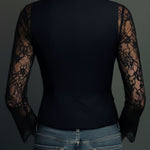Noelia | Black blazer top with semi-sheer sleeves